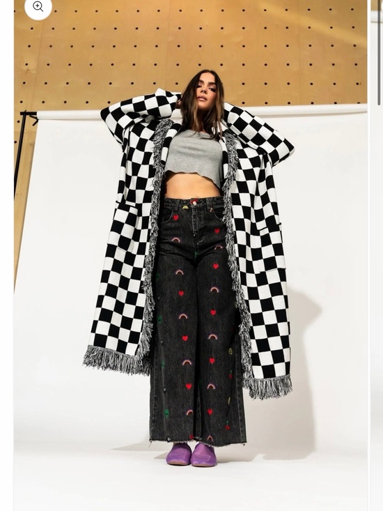 Dressed in LALA Jackets & Blazers - Luxe Fringe Blanket Cardigan in Black + White Check
